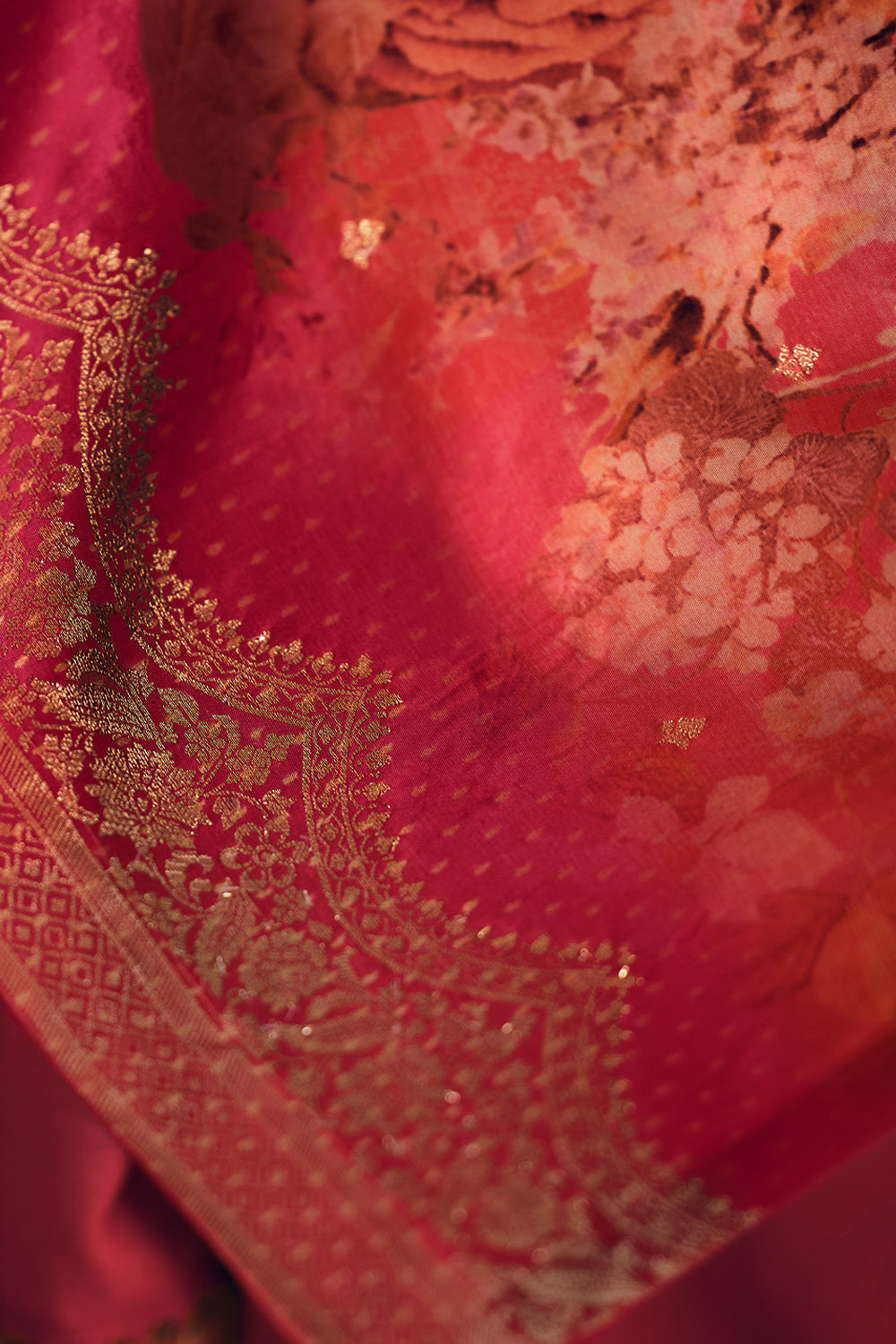 Coral Color woven Organza Unstitched Suit Material