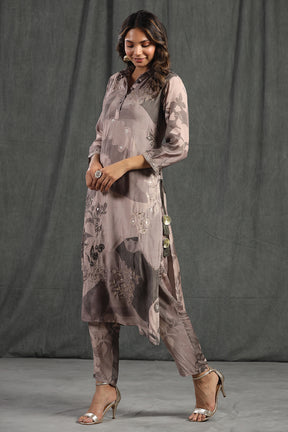 Grey Color Muslin Printed Kurta Set