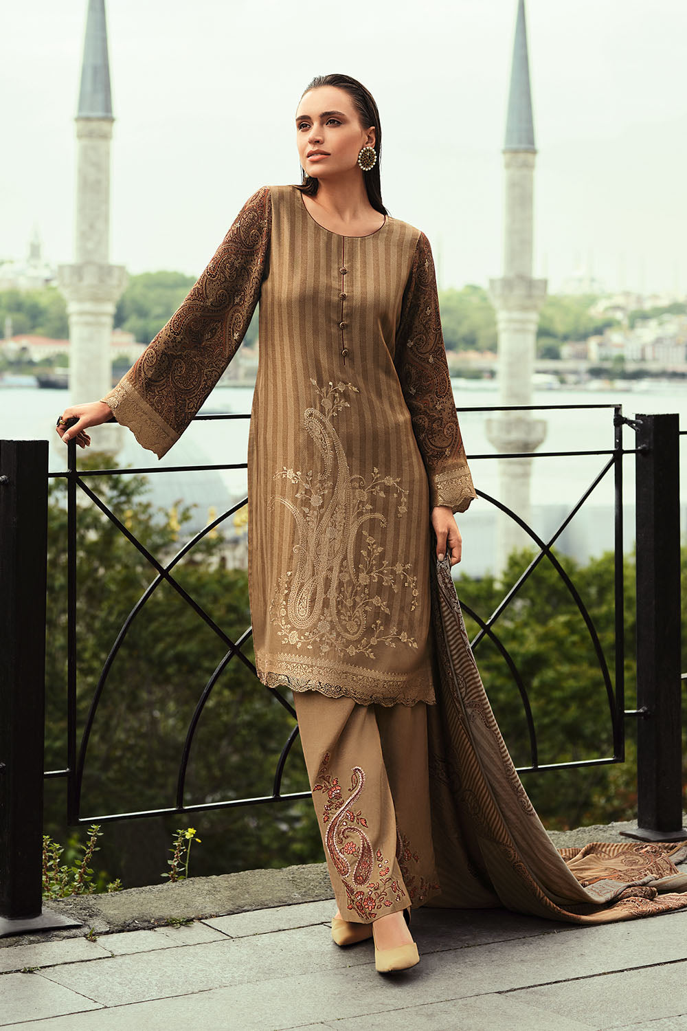 Beige Color Silk Woven Unstitched Suit Fabric