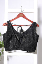 Black Zari And Sequins Embroidered Net Readymade Blouse