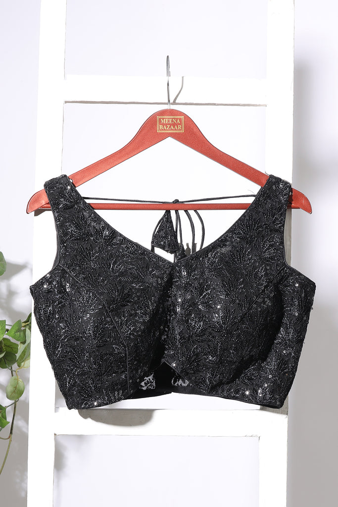 Black Zari And Sequins Embroidered Net Readymade Blouse
