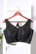 Black Zari And Sequins Embroidered Net Readymade Blouse