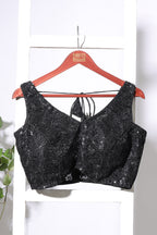 Black Zari And Sequins Embroidered Net Readymade Blouse