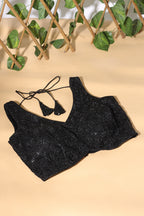 Black Zari And Sequins Embroidered Net Readymade Blouse