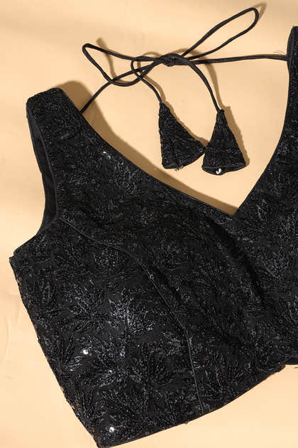 Black Zari And Sequins Embroidered Net Readymade Blouse