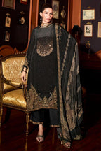 Black Printed and Pitta Handwork Viscose Crepe Unstitched Suit Material