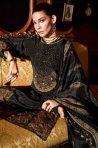 Black Printed and Pitta Handwork Viscose Crepe Unstitched Suit Material