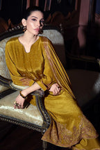 Mustard Printed and Pitta Handwork Viscose Crepe Unstitched Suit Material