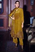 Mustard Printed and Pitta Handwork Viscose Crepe Unstitched Suit Material
