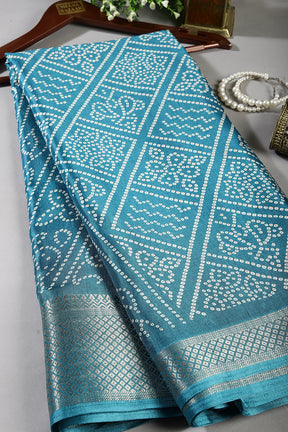 Turquoise Color Block Printed Cotton Silk Saree