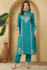 Turquoise Color Cotton Silk Printed & Neck Embroidered Suit