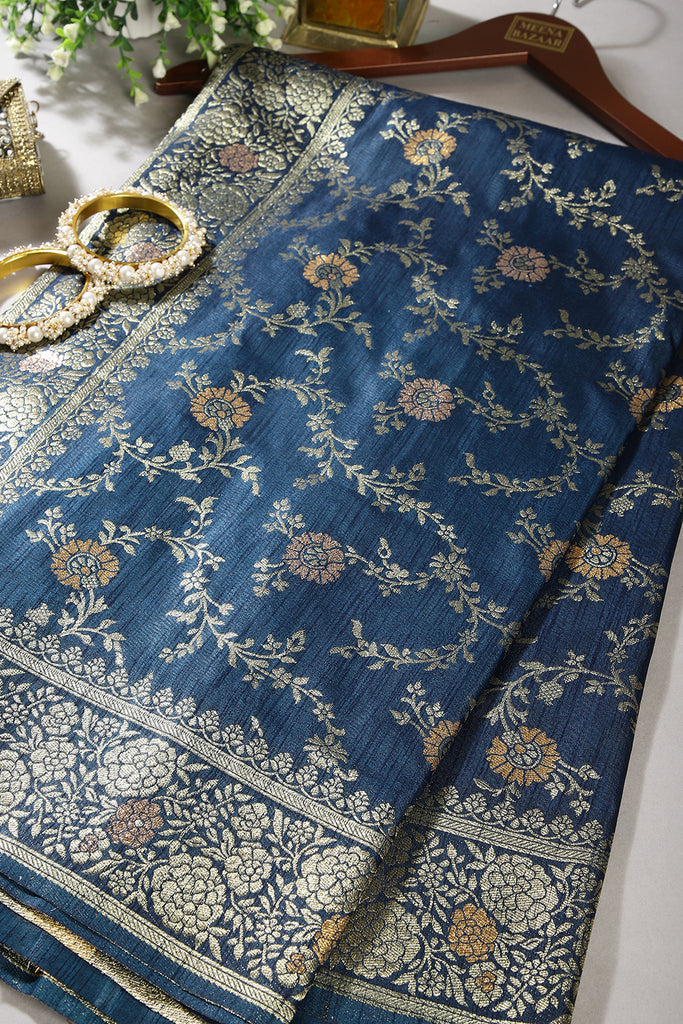 Navy Color Raw Silk Zari Woven Saree