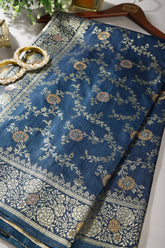 Navy Color Raw Silk Zari Woven Saree