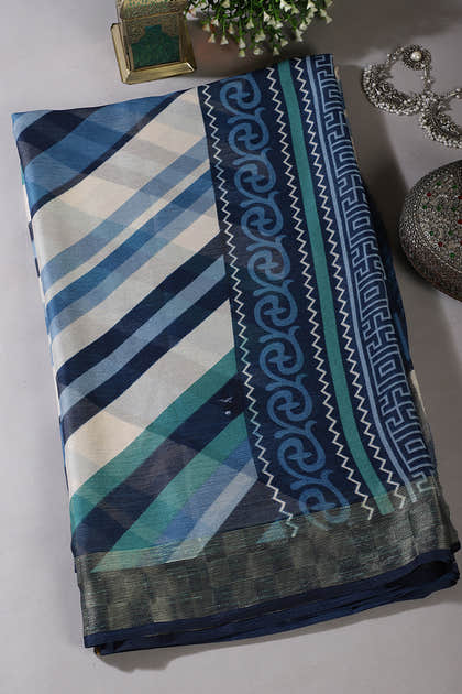 Navy Color Chiffon Printed Saree