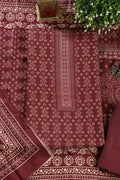 Wine Printed Pashmina Unstitched Suit Fabric