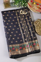 Black Resham & Zari Woven Silk Saree