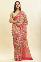 Beige & Pink Cotton Silk Floral Printed Saree