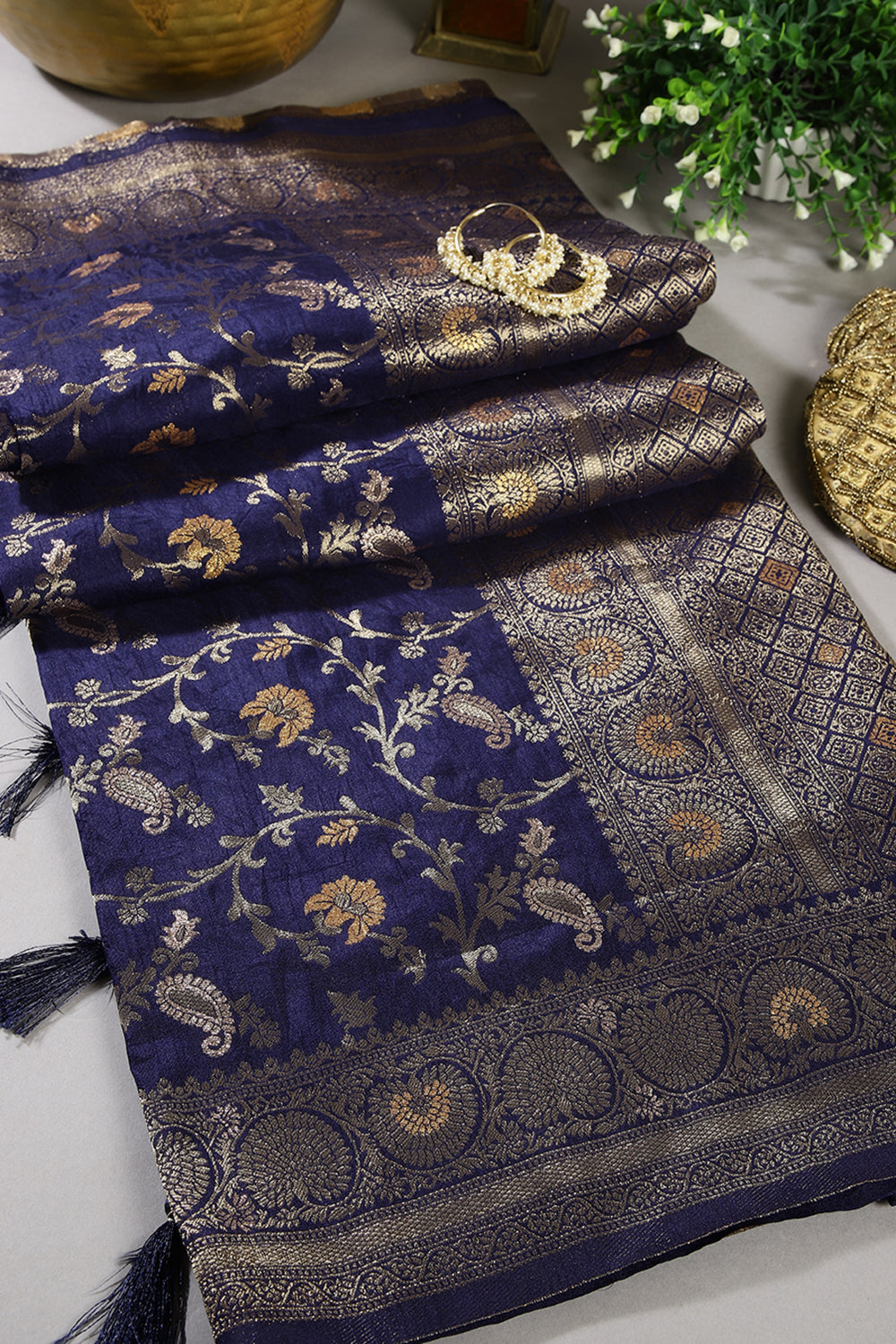 Navy Color Zari Woven South Silk Saree