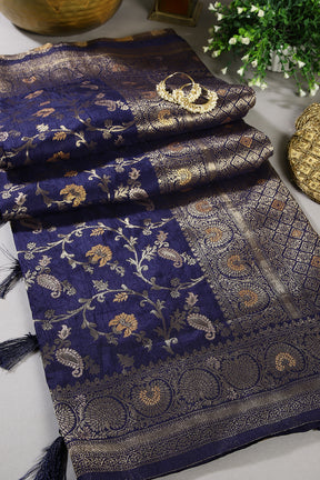 Navy Color Zari Woven South Silk Saree