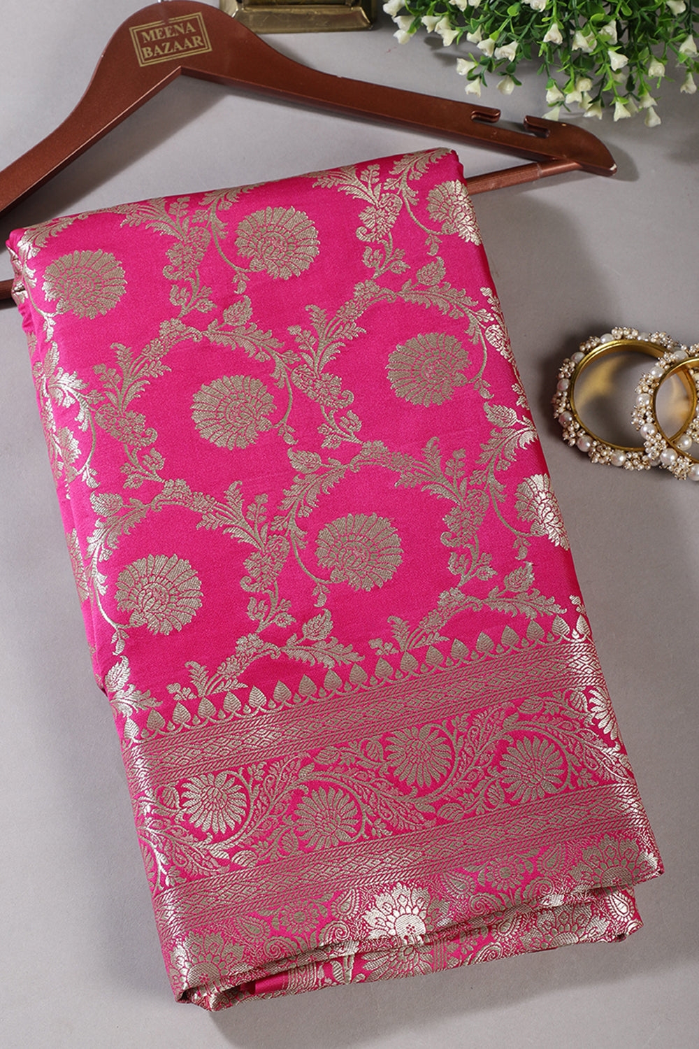 Fuchsia Pink Zari Woven Banarasi Silk Saree