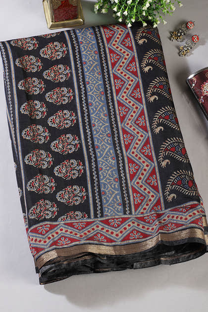 Black Digital Printed Chiffon Saree