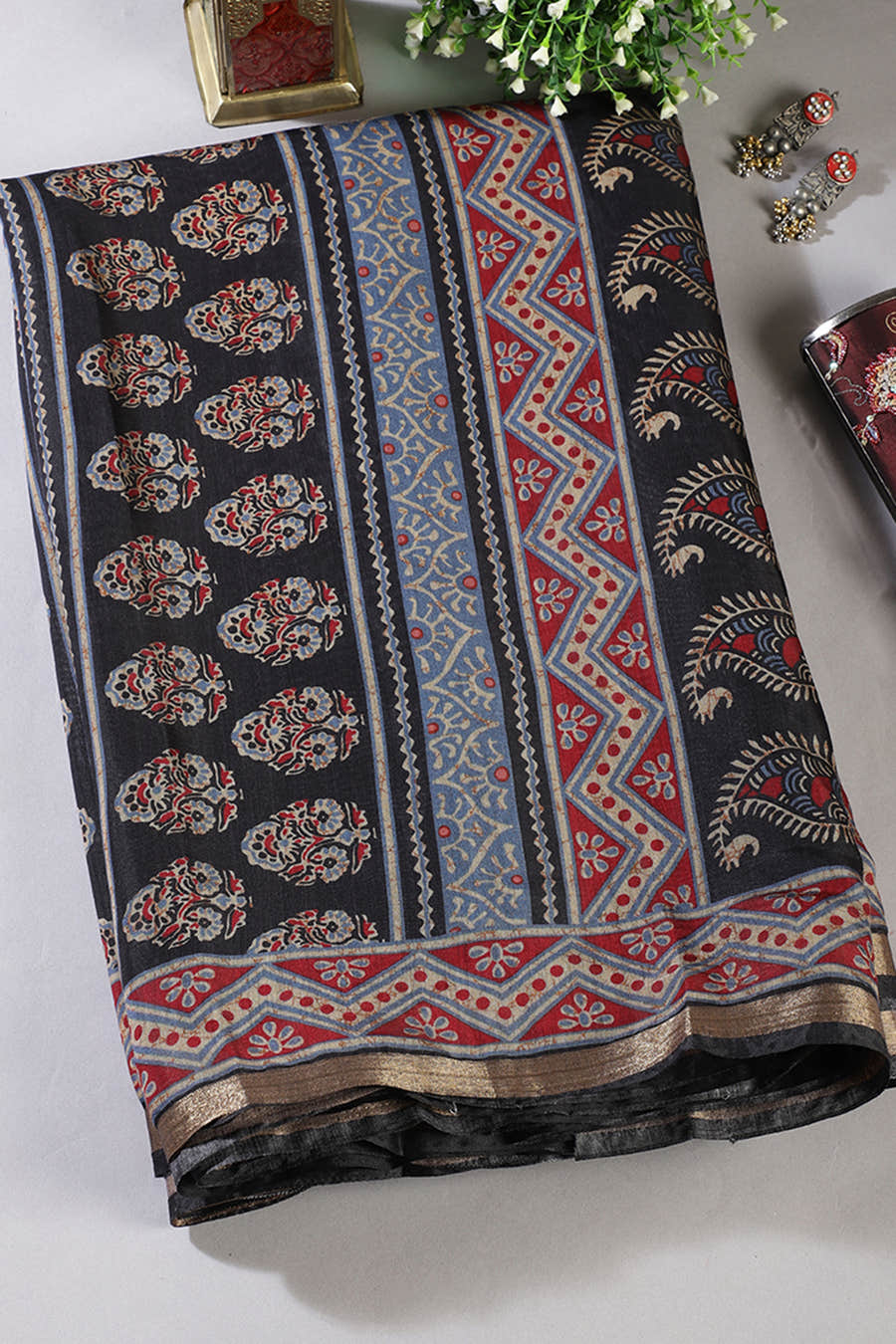 Black Digital Printed Chiffon Saree