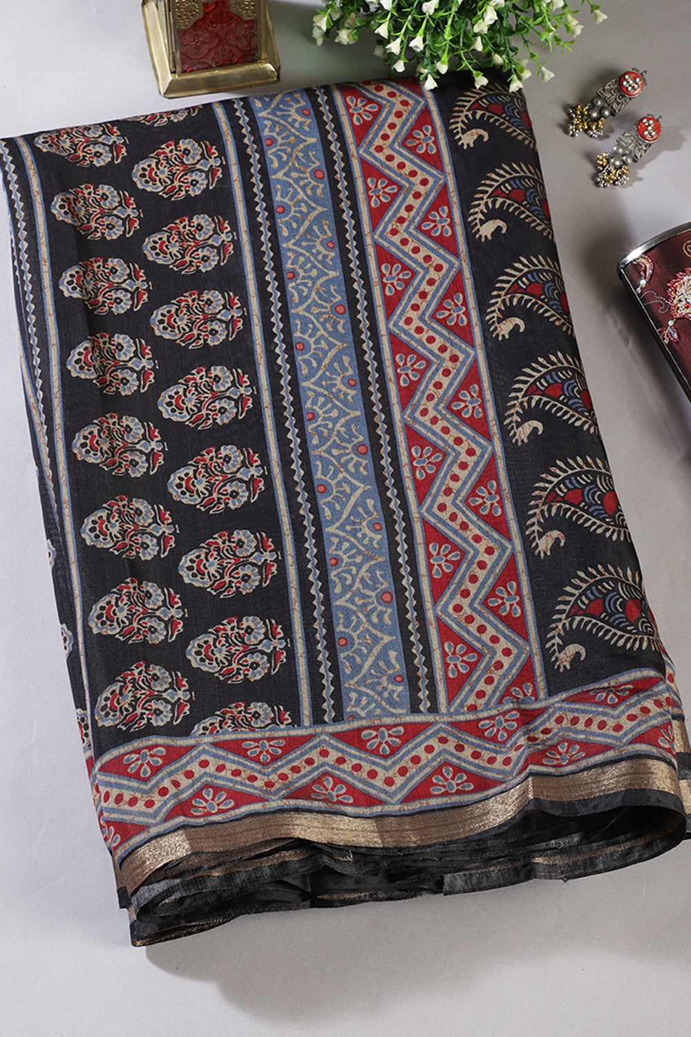 Black Digital Printed Chiffon Saree