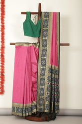 Dark Pink & Green Dual Toned Tussar Silk Patola Woven Saree