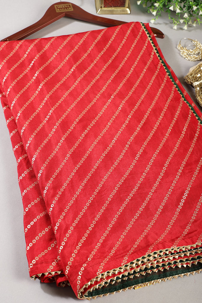 Red Modal Silk Saree with Zari Pinstripes