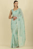 Turquoise Floral Resham Embroidered Cotton Saree