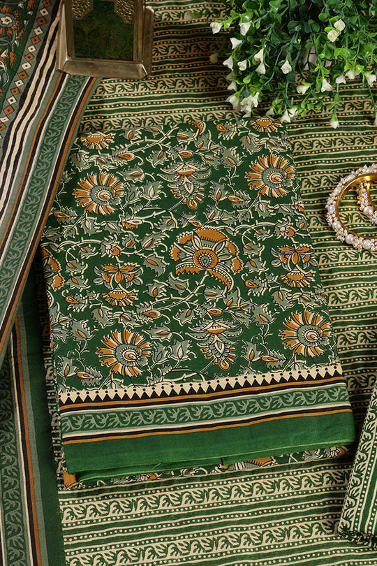 Green Cambric Cotton Unstitched Suit Material