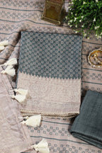 Mint Green Tussar Cotton Printed And Reham Embroidered Unstiched Suit Material