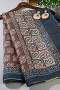 Brown Cotton Silk Printed Saree