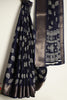 Navy Color Block Printed Cotton Silk Saree