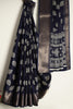 Navy Color Block Printed Cotton Silk Saree