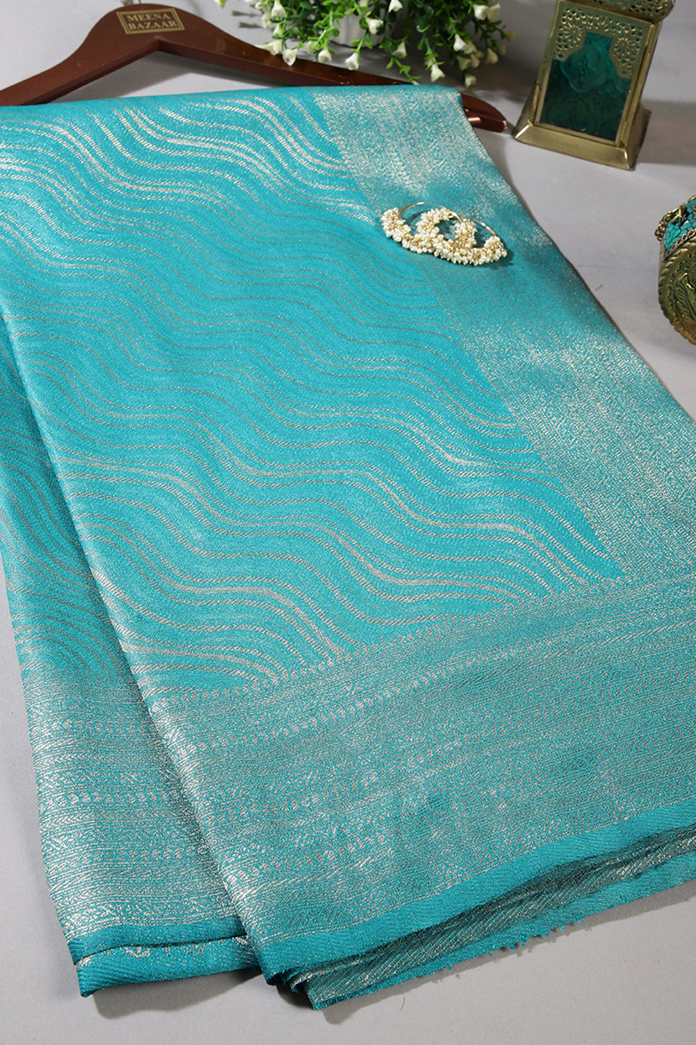 Teal Color Soft Silk Leheria Zari Woven Saree