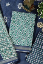 Green Cotton Ajrakh Block Print Unstitched Suit Material