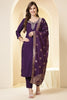 Purple Color Silk Neck Embroidered Suit Set