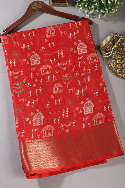 Red Cotton Silk Printed Saree