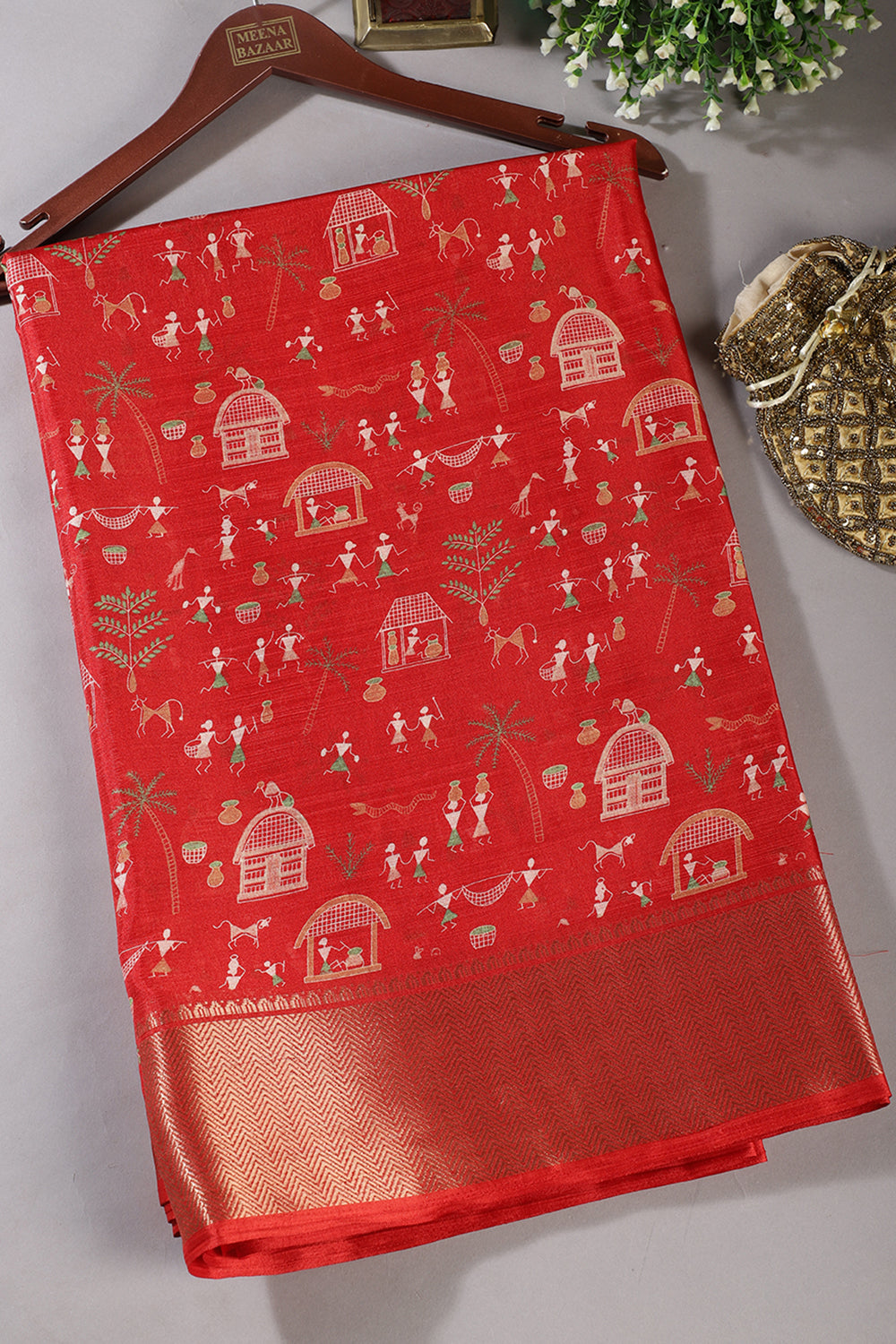Red Cotton Silk Printed Saree