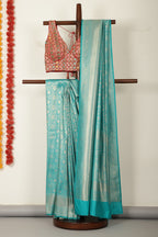 Teal Soft Silk Zari Woven Saree