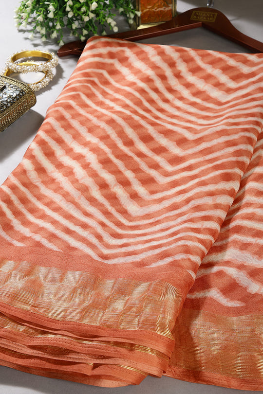 Orange Color Chiffon Leheriya Printed Saree