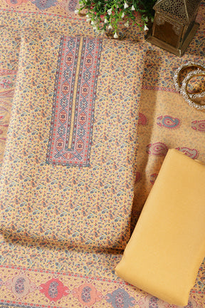 Pale Yellow Pashmina Floral Printed Unstitched Suit Fabric
