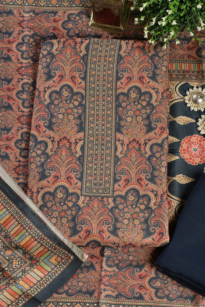 Blue Colour Pashmina Digital Printed Unstitched Suit Fabric