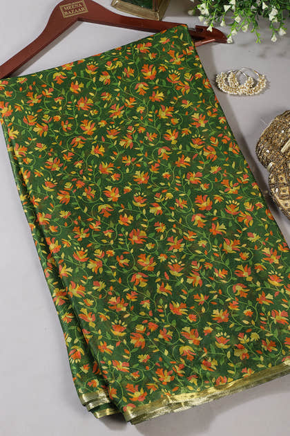 Green Color Chiffon Bandhani Printed Saree