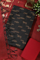 Black Chanderi Silk Woven Unstitched Suit