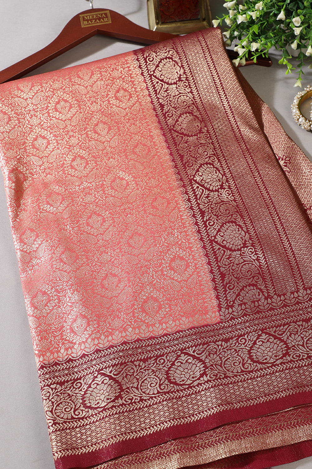 Gajari & Wine Dual Toned Soft Silk Zari Woven Saree