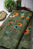 Olive Green Color Floral Printed Chiffon Saree