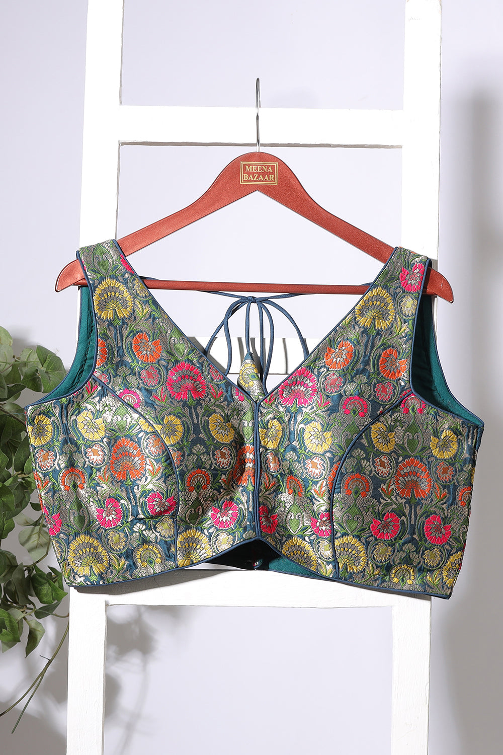 Bottle Green Brocade Sik Resham And Zari Woven Readymade Blouse