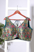 Bottle Green Brocade Sik Resham And Zari Woven Readymade Blouse